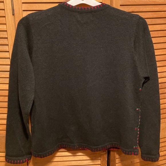 Vintage Lemon Grass Christmas Cardigan with Embellished Sequin Snowman & Santa - Picture 2 of 16